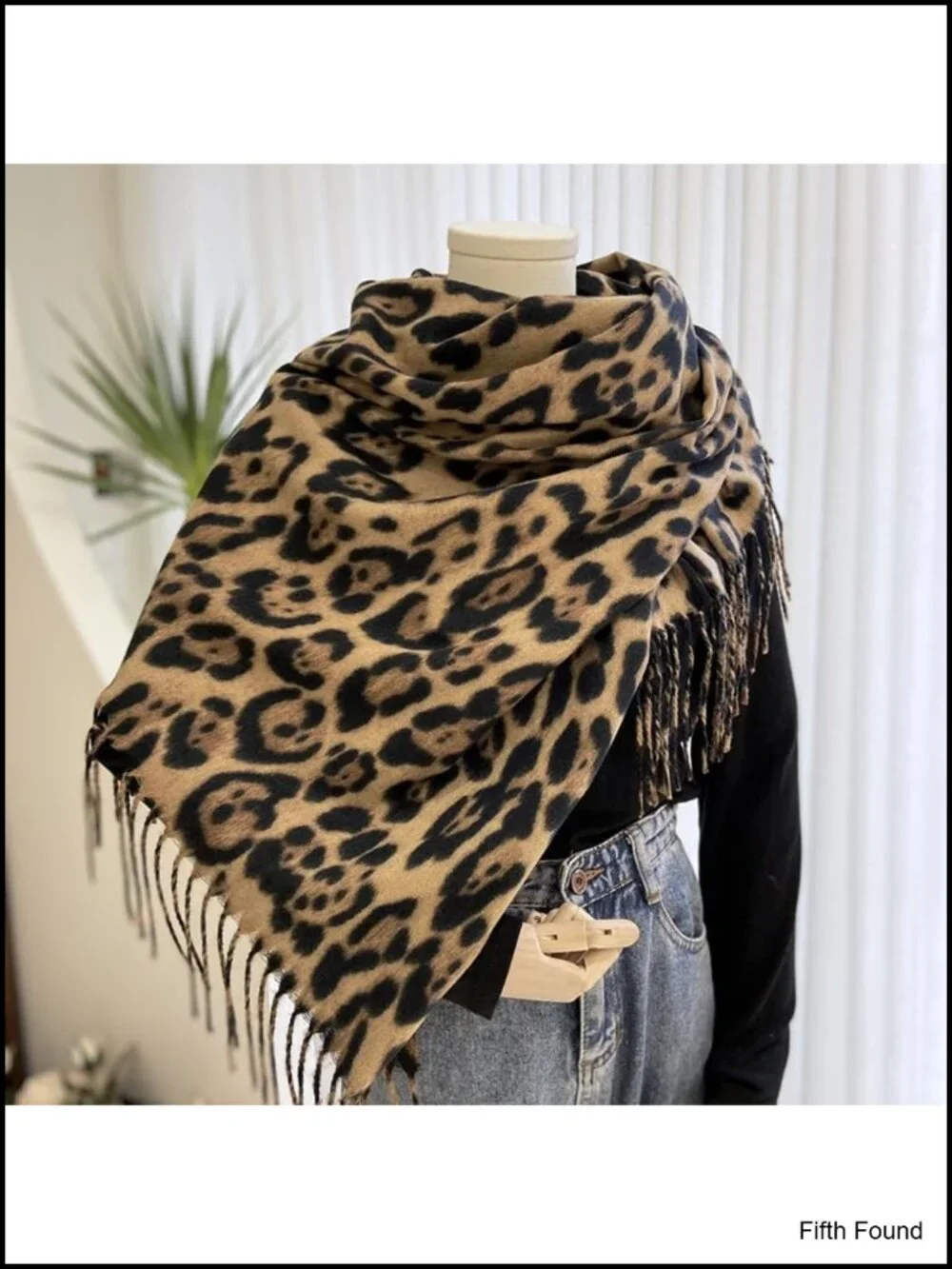 Oversized Leopard Print Scarf Tassels Polyester Shawl Wrap